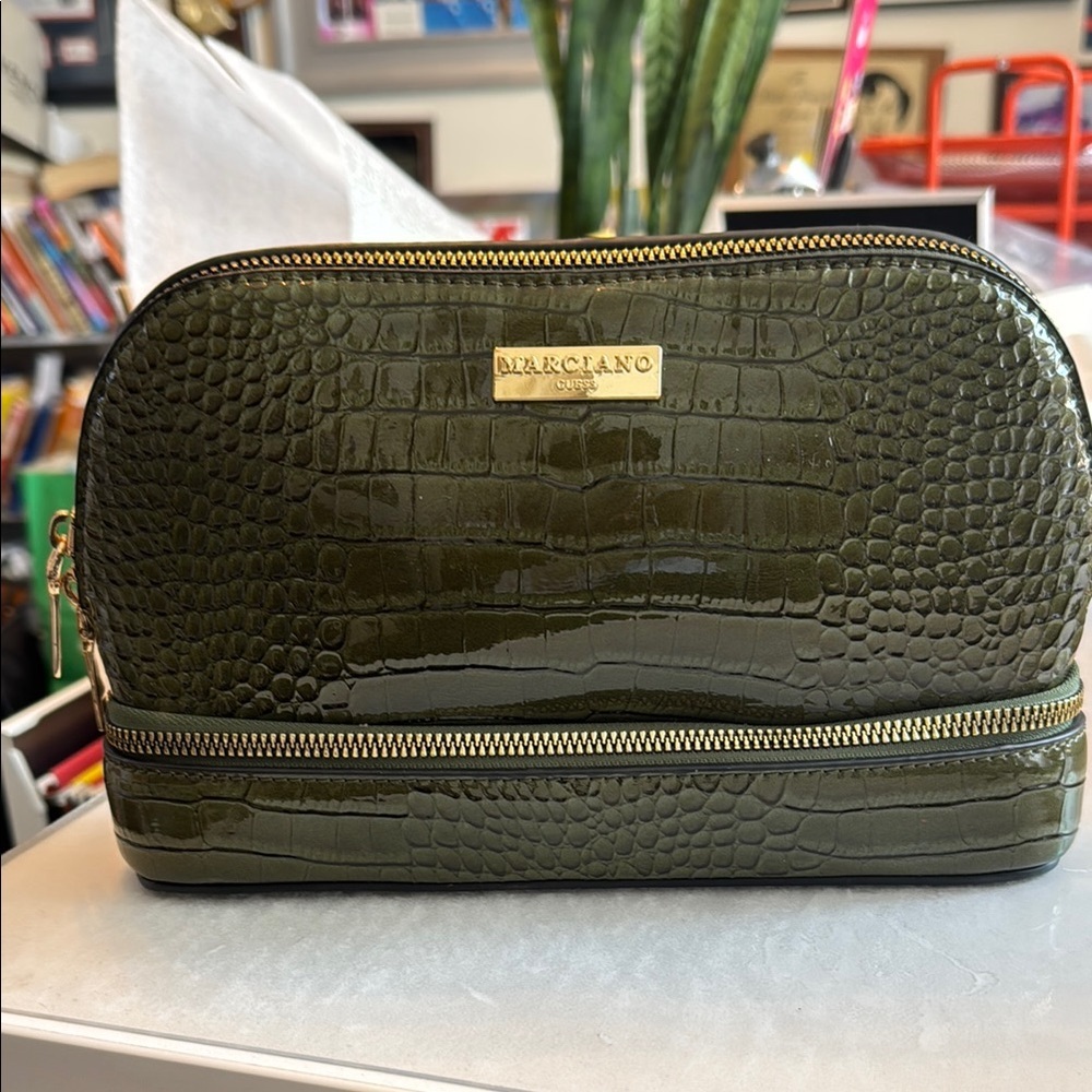 Marciano Croc-Embossed Olive Cosmetics  Bag